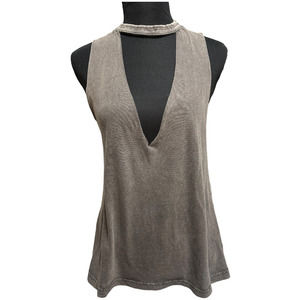 Silence & Noice Gray Raw Hem Cutout Shirt, Size M